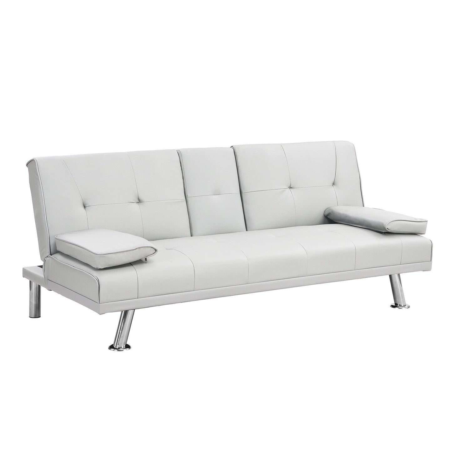Canapé-lit causeuse en similicuir blanc 67 avec 2 porte-gobelets et pieds en acier inoxydable pour le salon