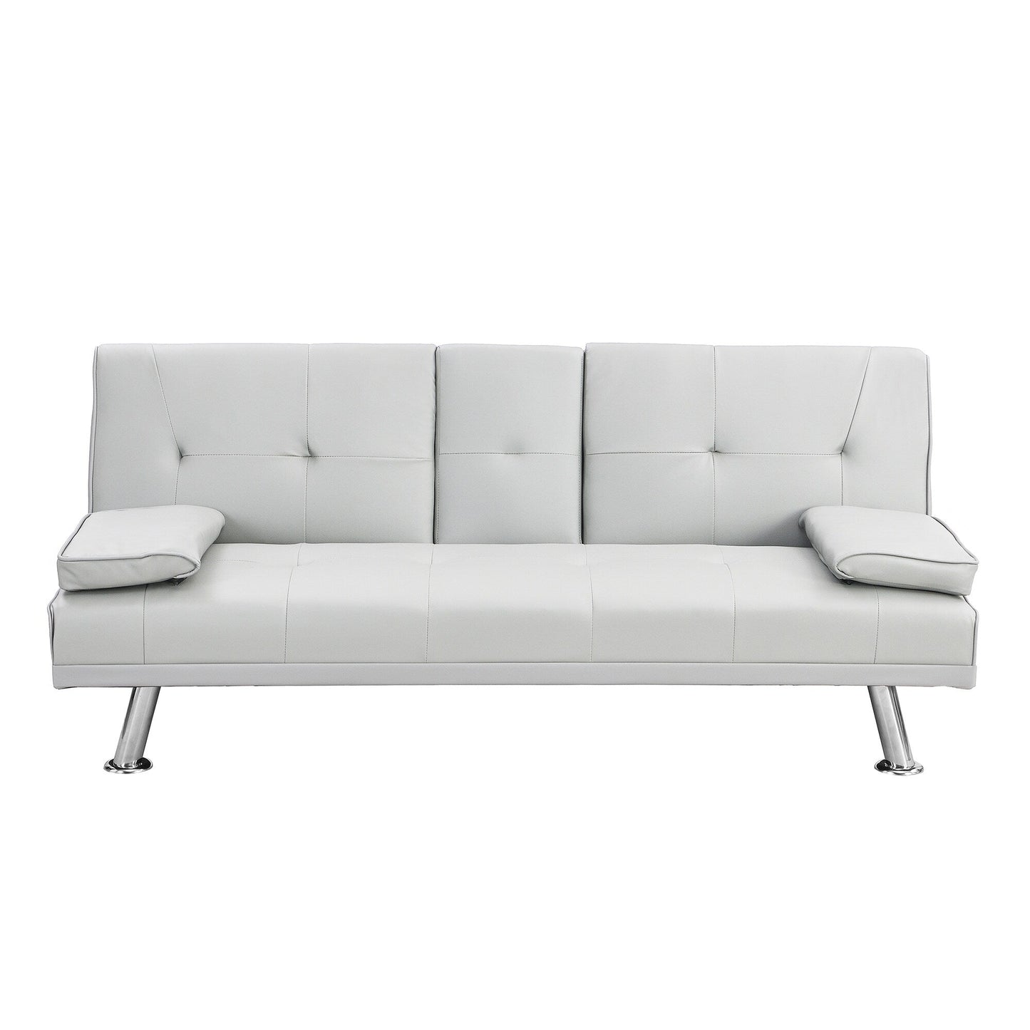 Canapé-lit causeuse en similicuir blanc 67 avec 2 porte-gobelets et pieds en acier inoxydable pour le salon