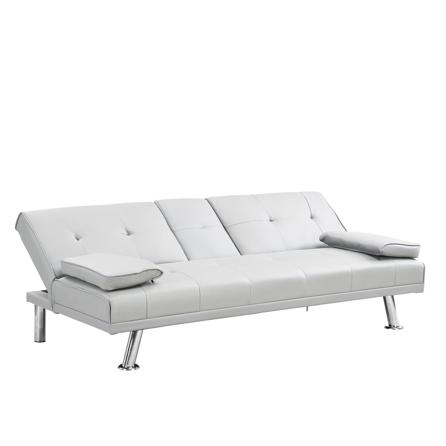 Canapé-lit causeuse en similicuir blanc 67 avec 2 porte-gobelets et pieds en acier inoxydable pour le salon