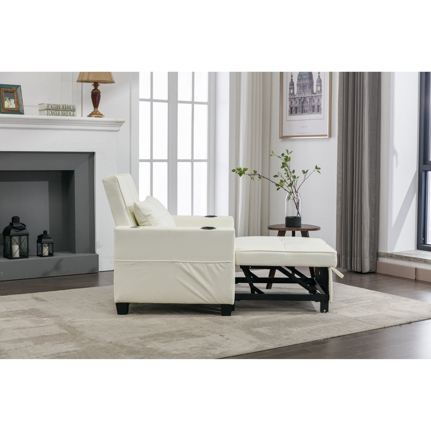 Canapé convertible 3 en 1 en similicuir blanc 68.12 avec ports USB et tissu résistant à l'usure pour le salon