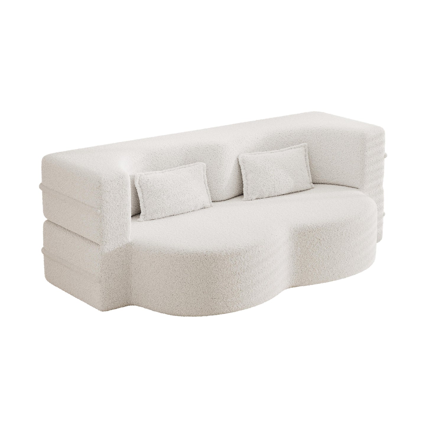 Canapé-lit convertible en tissu Teddy blanc 78 pouces, garni de mousse, avec 2 oreillers et matelas pliant, pour le salon