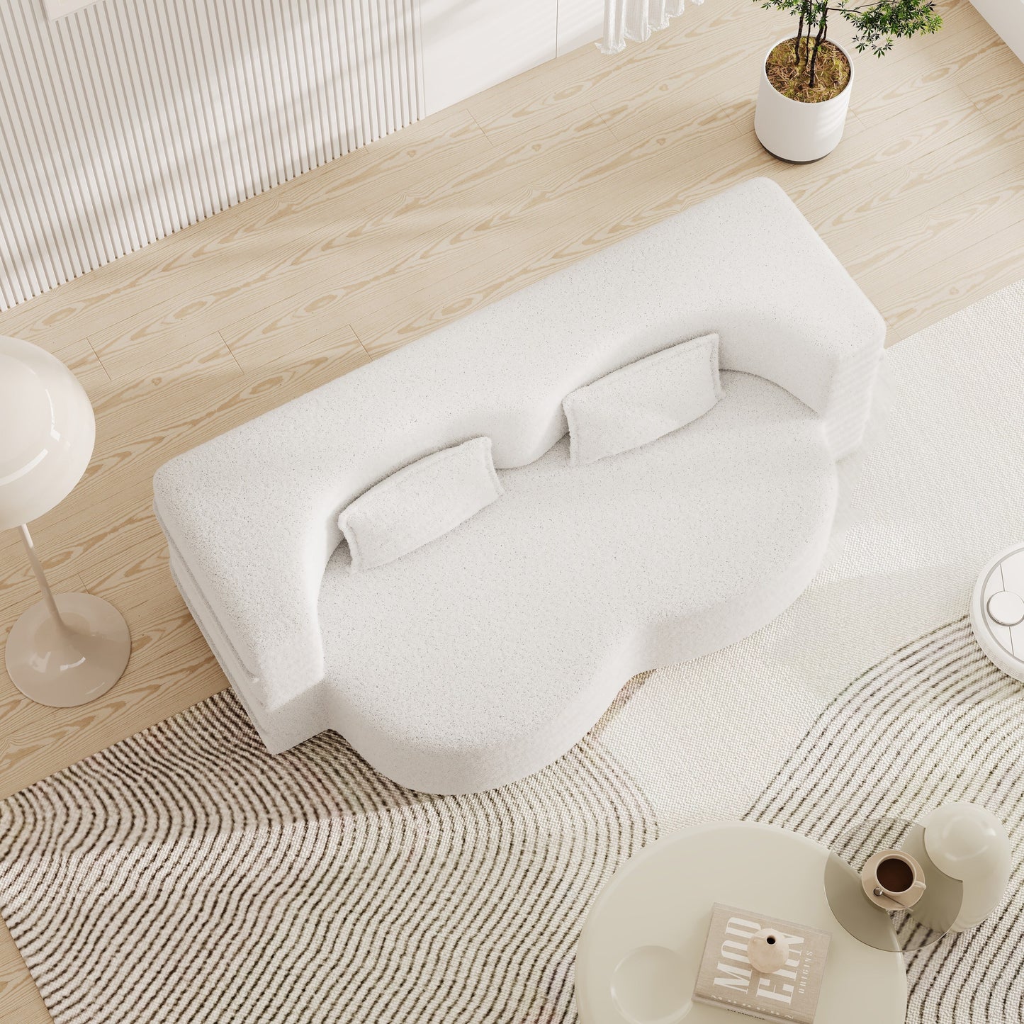 Canapé-lit convertible en tissu Teddy blanc 78 pouces, garni de mousse, avec 2 oreillers et matelas pliant, pour le salon