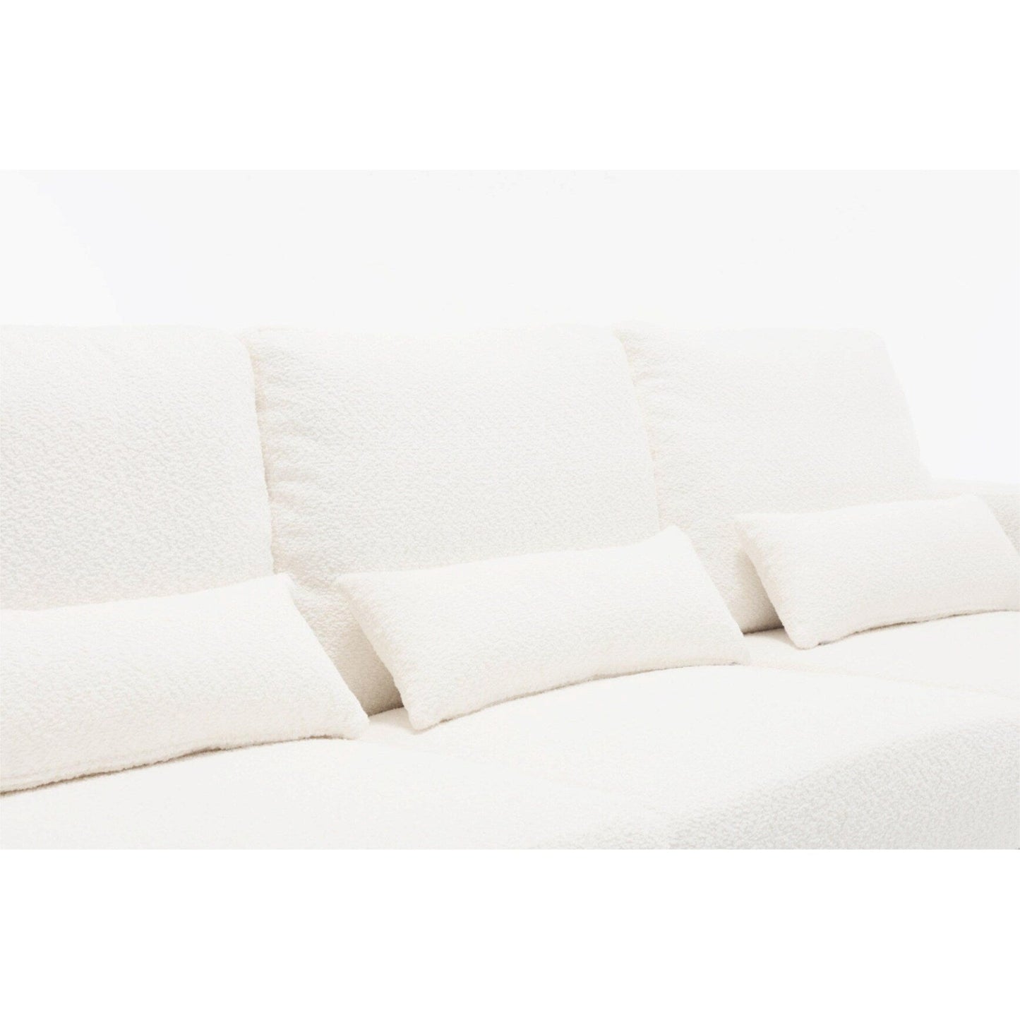 Canapé 3 places moderne en tissu blanc 88,4, avec 3 coussins, coussins de dossier amovibles, structure en bois dur et acier