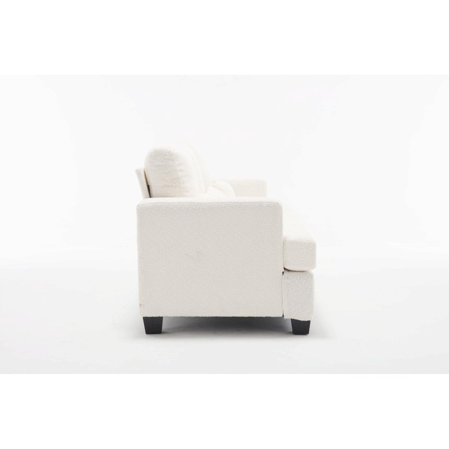 Canapé 3 places moderne en tissu blanc 88,4, avec 3 coussins, coussins de dossier amovibles, structure en bois dur et acier