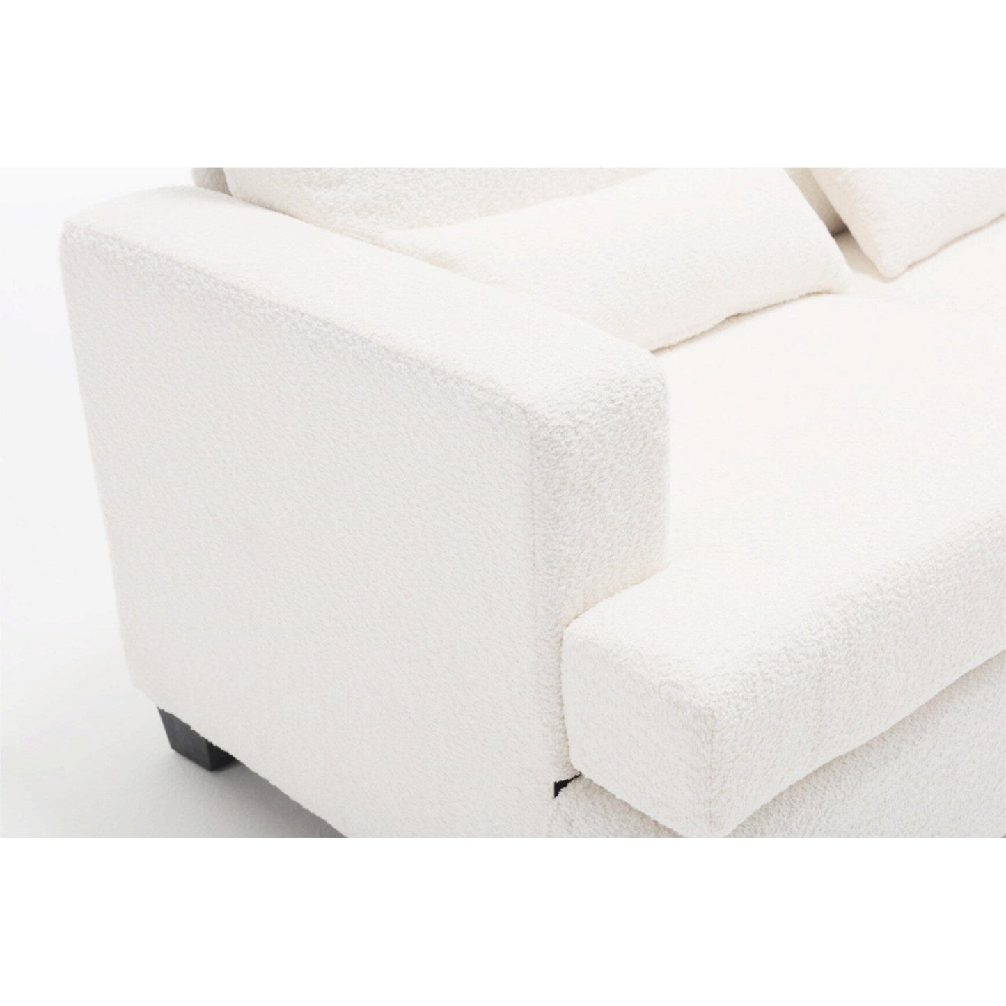 Canapé 3 places moderne en tissu blanc 88,4, avec 3 coussins, coussins de dossier amovibles, structure en bois dur et acier