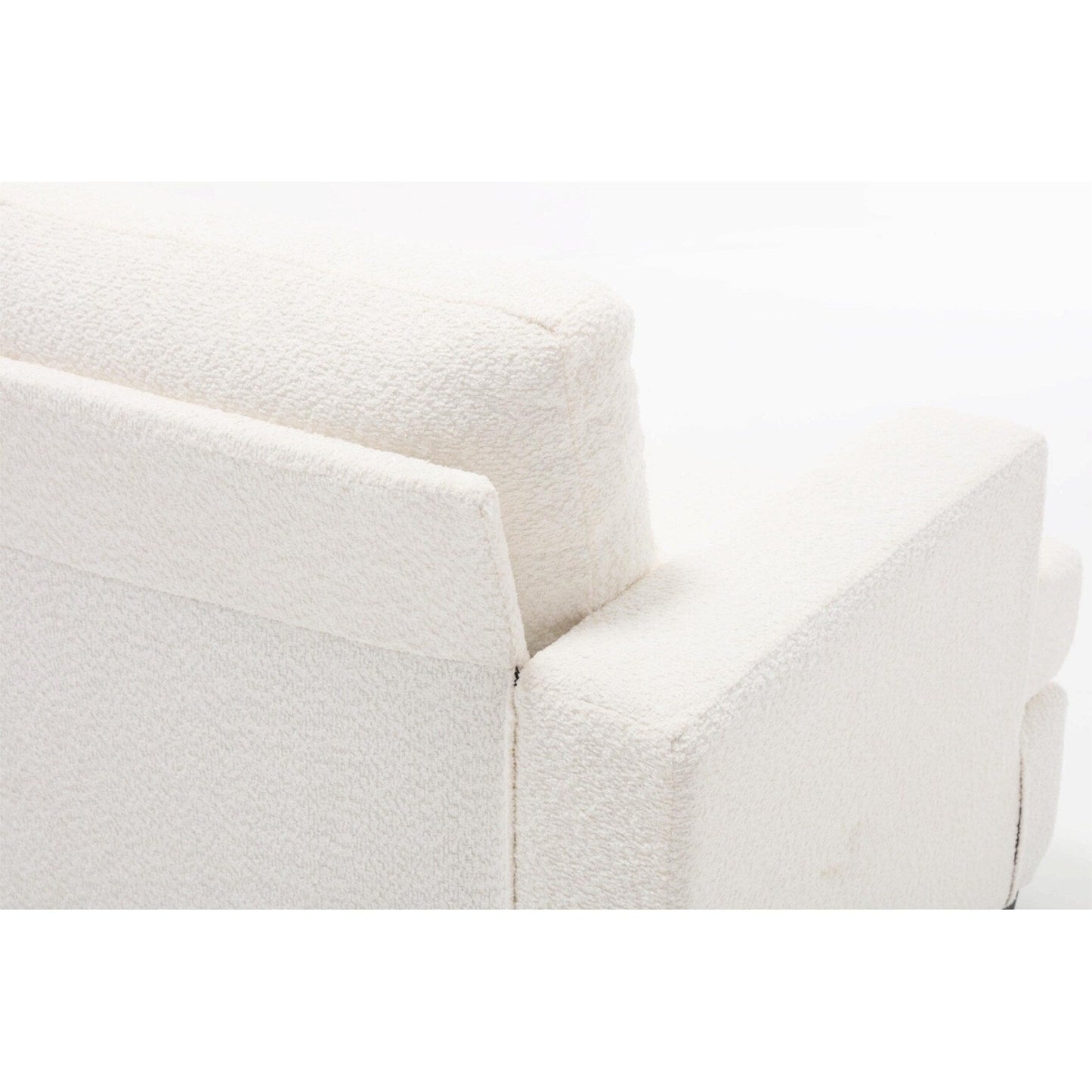 Canapé 3 places moderne en tissu blanc 88,4, avec 3 coussins, coussins de dossier amovibles, structure en bois dur et acier