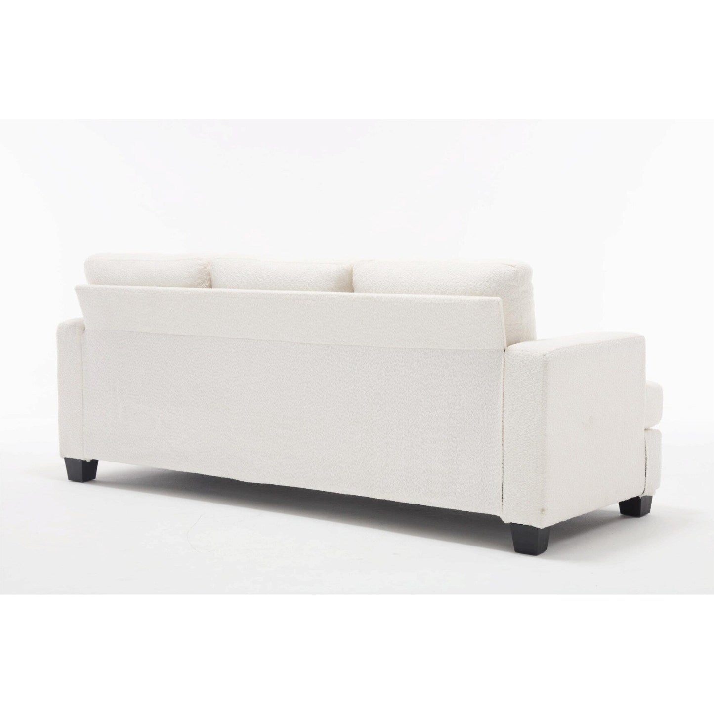 Canapé 3 places moderne en tissu blanc 88,4, avec 3 coussins, coussins de dossier amovibles, structure en bois dur et acier