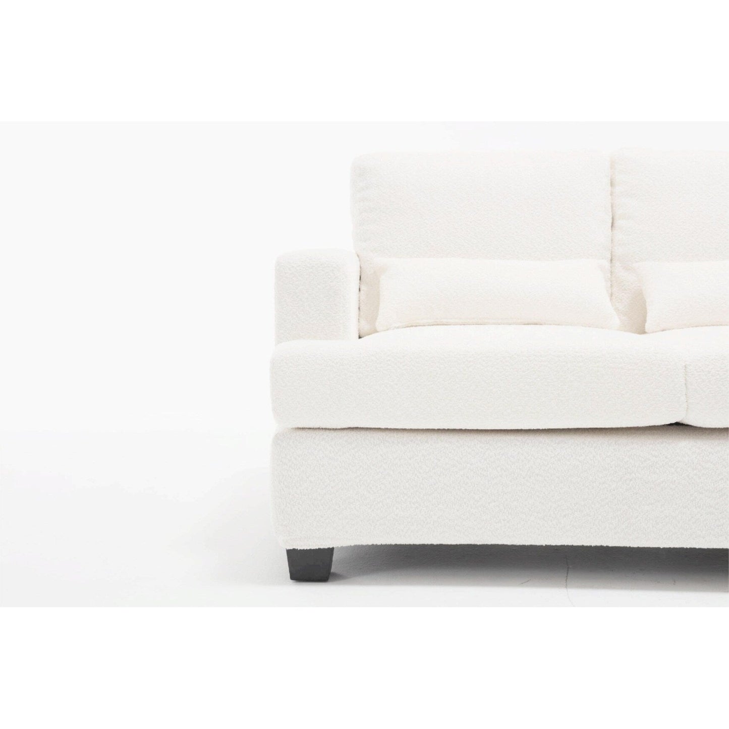 Canapé 3 places moderne en tissu blanc 88,4, avec 3 coussins, coussins de dossier amovibles, structure en bois dur et acier