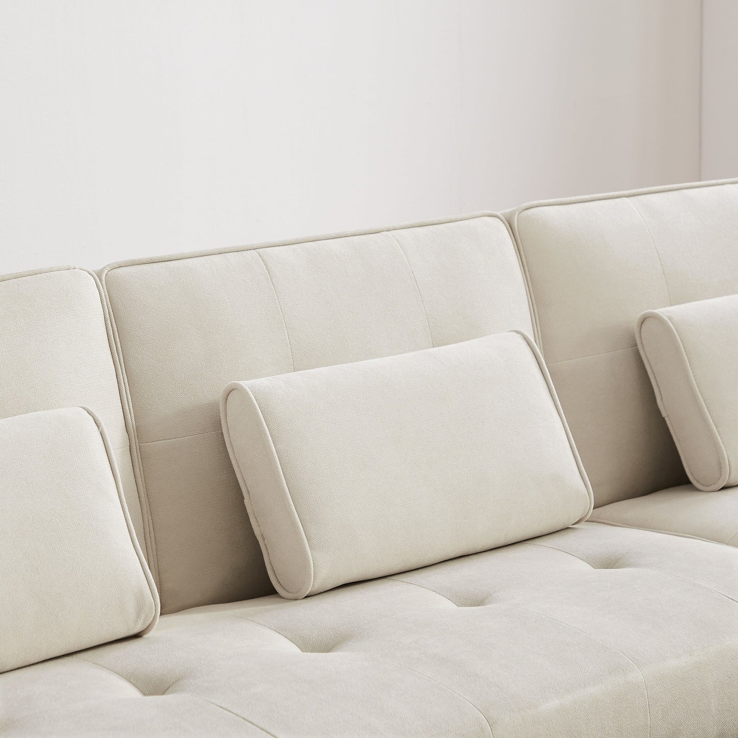 Canapé sectionnel convertible 3 places en lin blanc de 94,5 po avec méridienne et sac de rangement