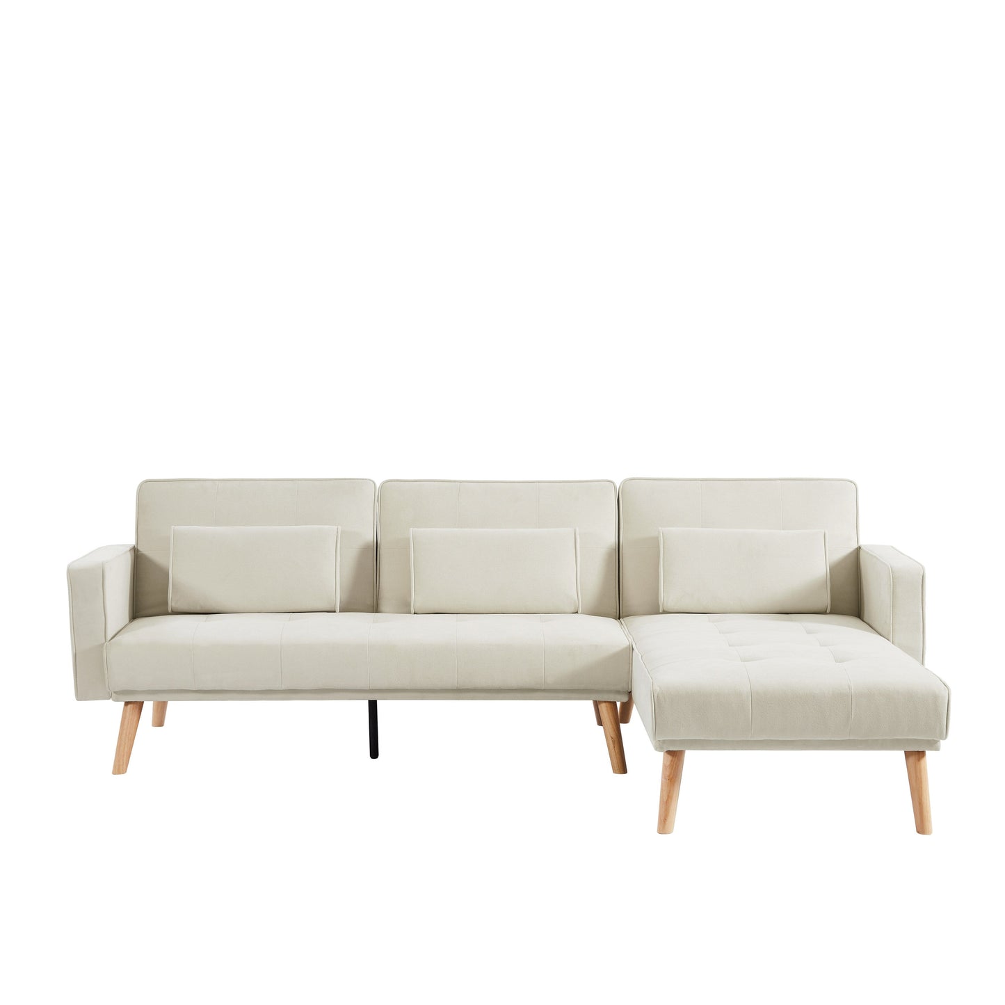 Canapé sectionnel convertible 3 places en lin blanc de 94,5 po avec méridienne et sac de rangement