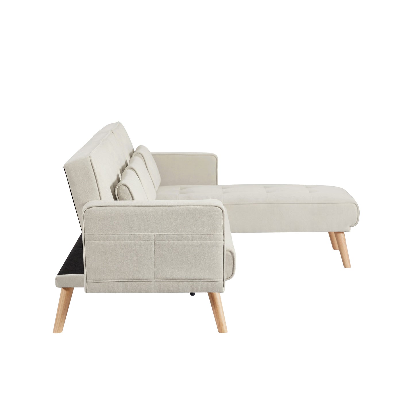 Canapé sectionnel convertible 3 places en lin blanc de 94,5 po avec méridienne et sac de rangement
