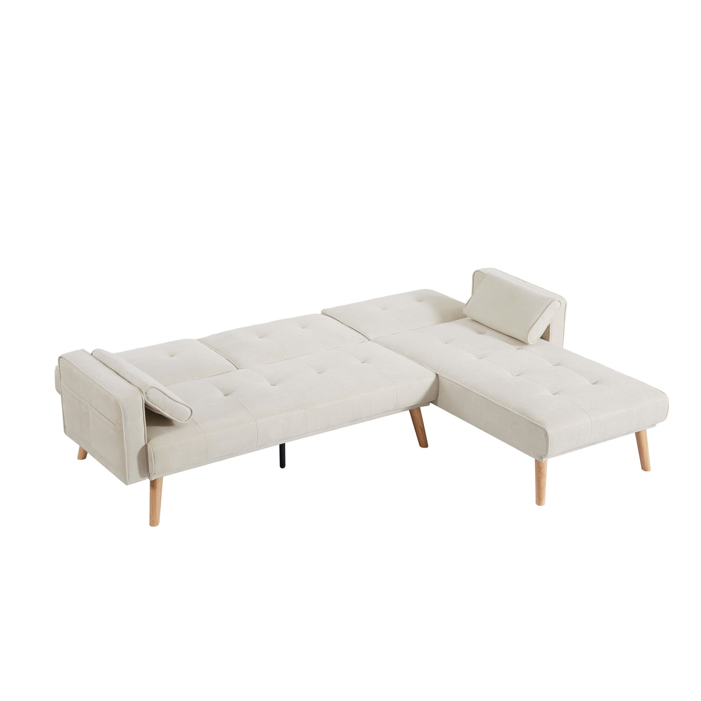 Canapé sectionnel convertible 3 places en lin blanc de 94,5 po avec méridienne et sac de rangement