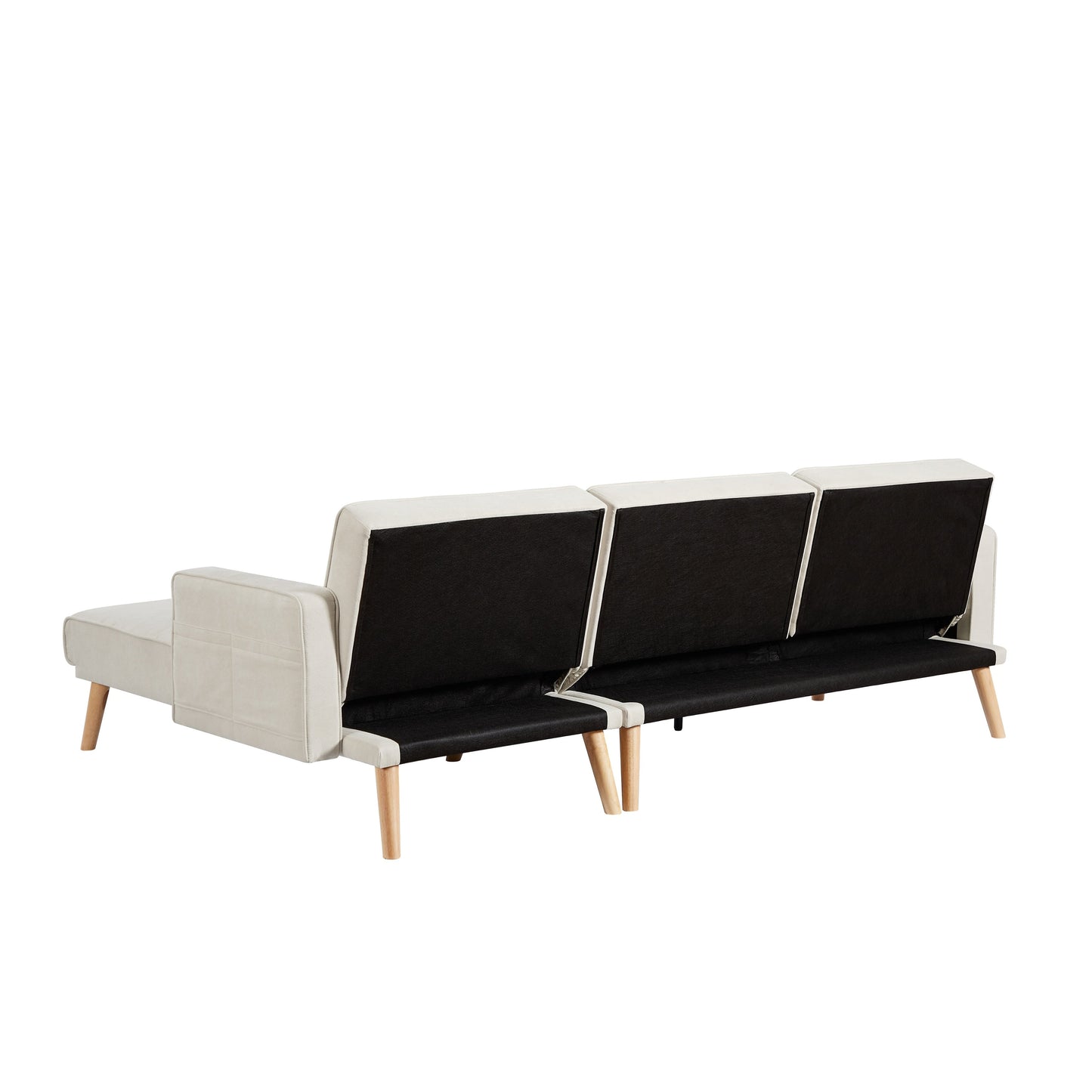 Canapé sectionnel convertible 3 places en lin blanc de 94,5 po avec méridienne et sac de rangement