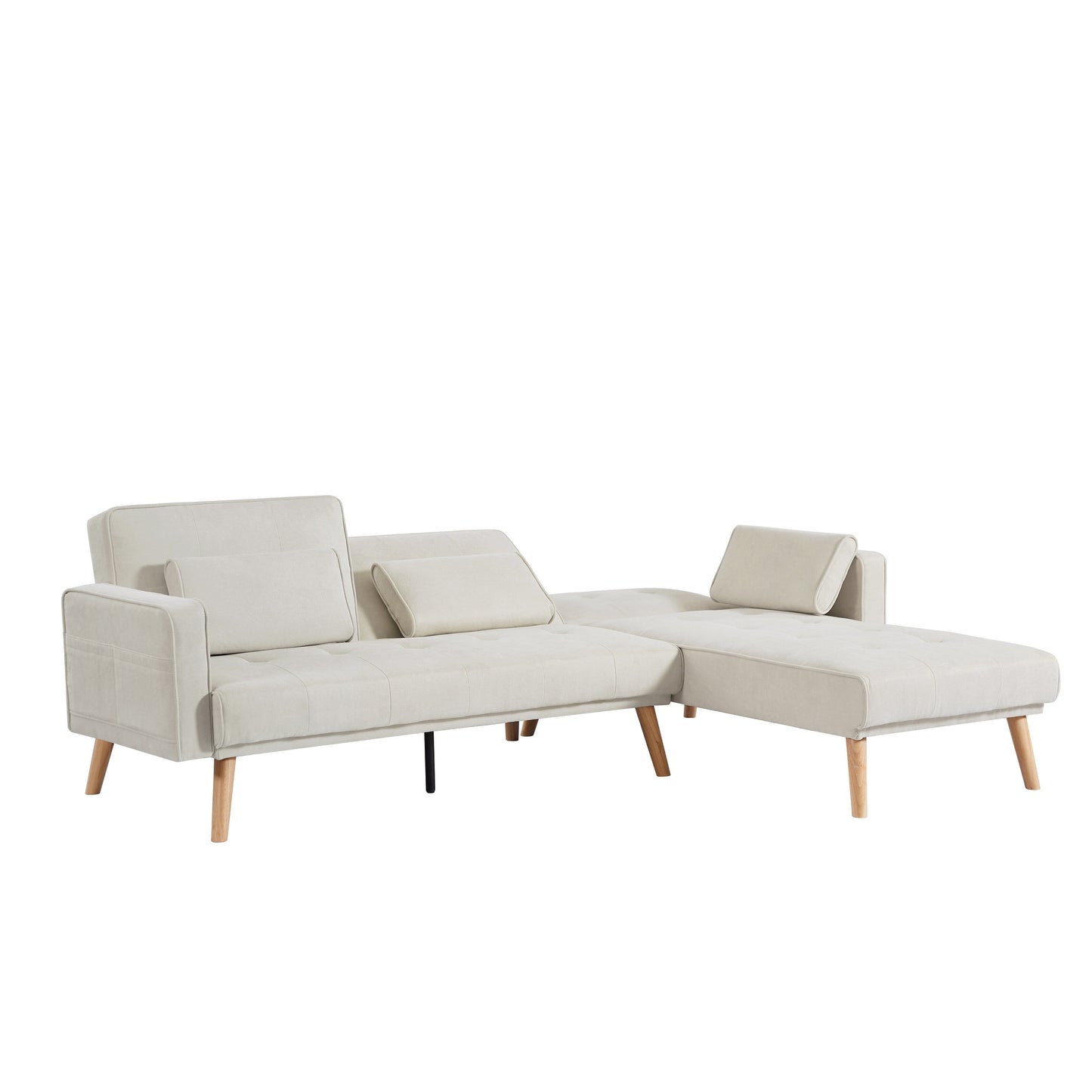 Canapé sectionnel convertible 3 places en lin blanc de 94,5 po avec méridienne et sac de rangement
