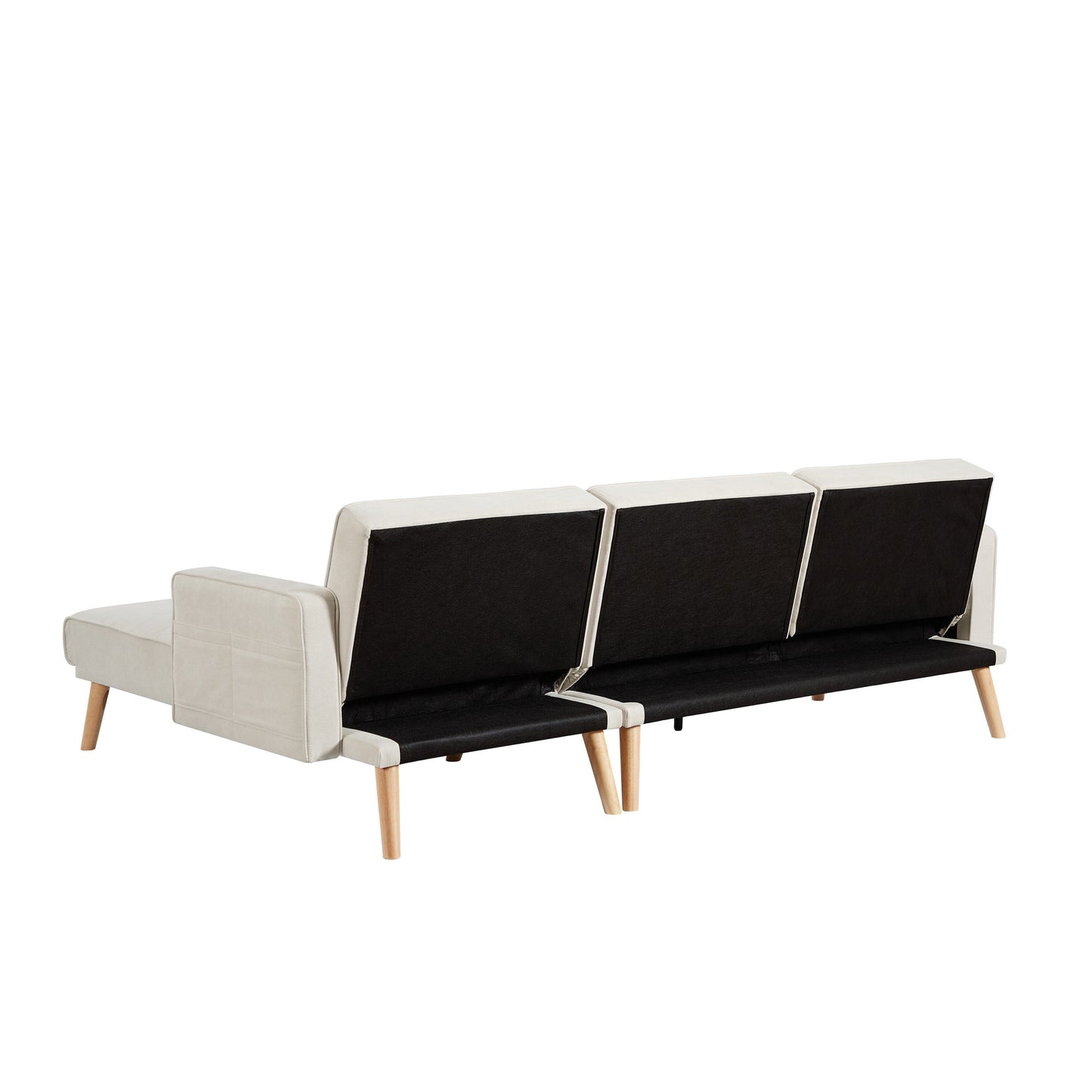 Canapé sectionnel en lin blanc de 94,5 pouces avec méridienne droite, coussins en mousse et poche de rangement