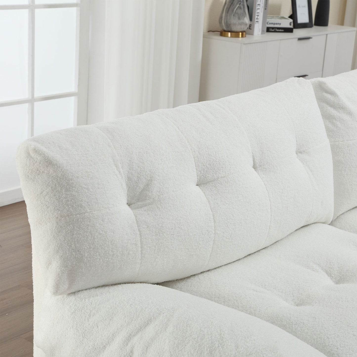 Canapé 2 places en tissu blanc 96,46 pouces avec motif nuage, rembourrage confortable et pieds en plastique pour le salon