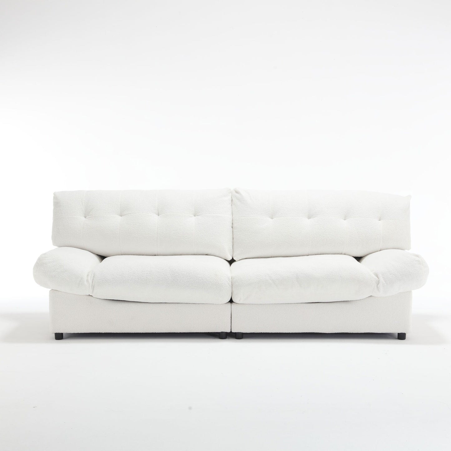 Canapé 2 places en tissu blanc 96,46 pouces avec motif nuage, rembourrage confortable et pieds en plastique pour le salon