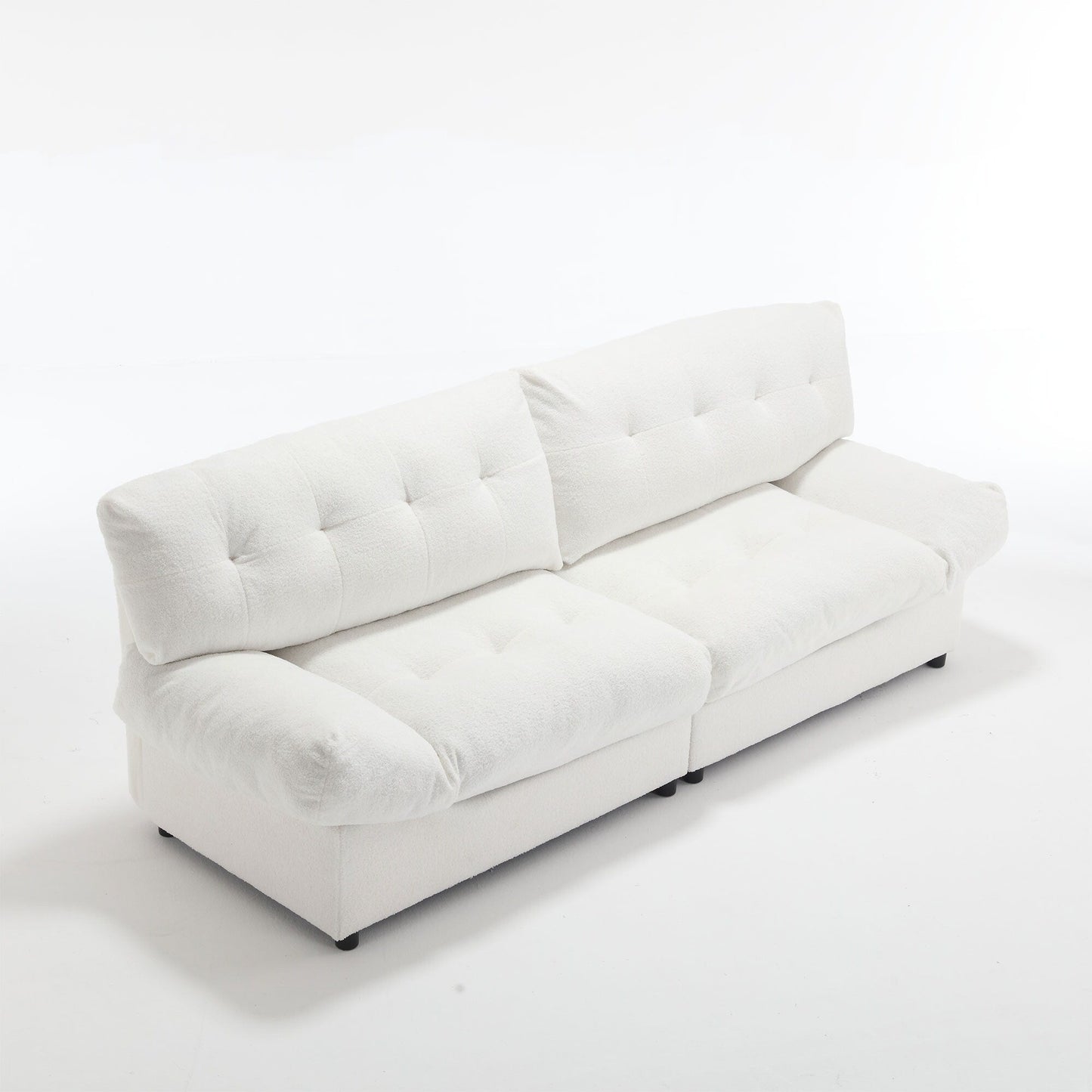 Canapé 2 places en tissu blanc 96,46 pouces avec rembourrage confortable, style nuage et pieds en plastique pour le salon