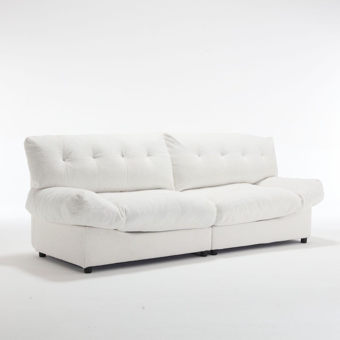 Canapé 2 places en tissu blanc 96,46 pouces avec rembourrage confortable, style nuage et pieds en plastique pour le salon