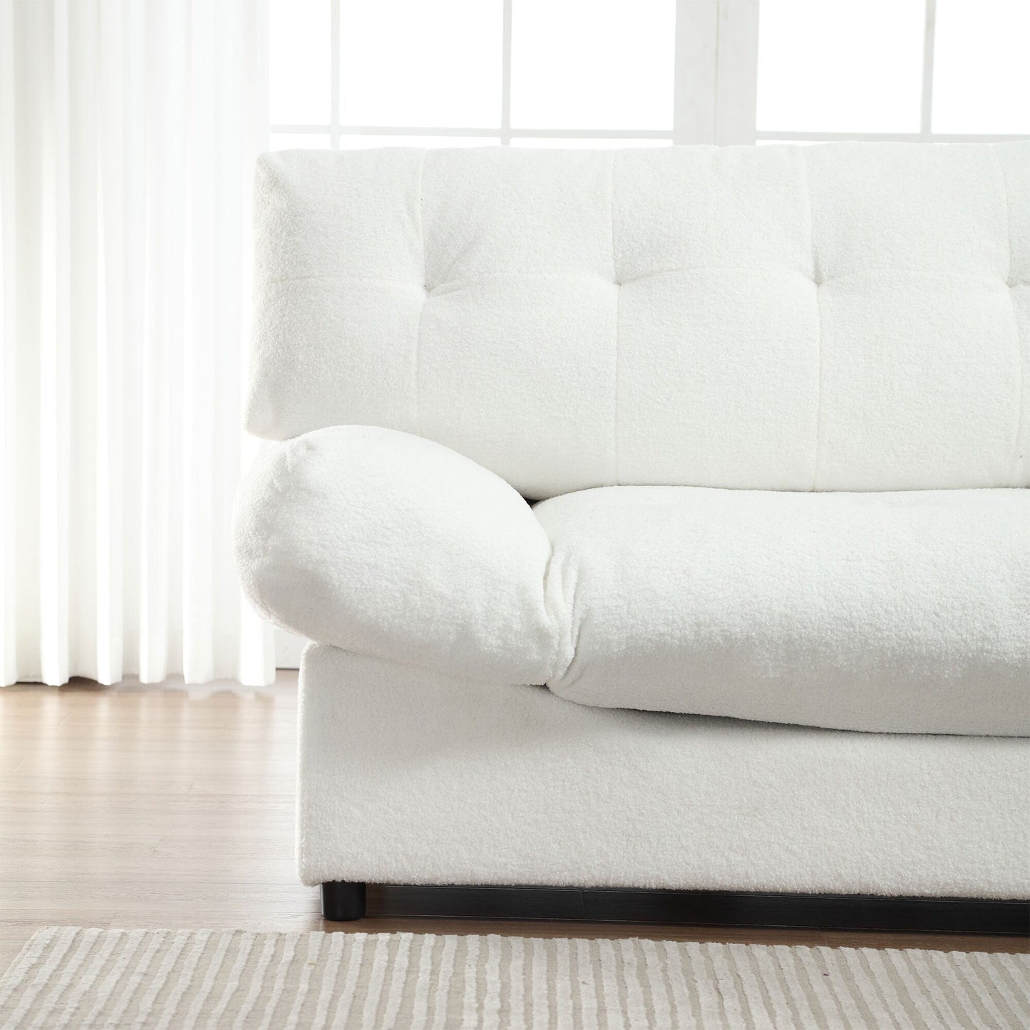 Canapé 2 places en tissu blanc 96,46 pouces avec rembourrage confortable, style nuage et pieds en plastique pour le salon