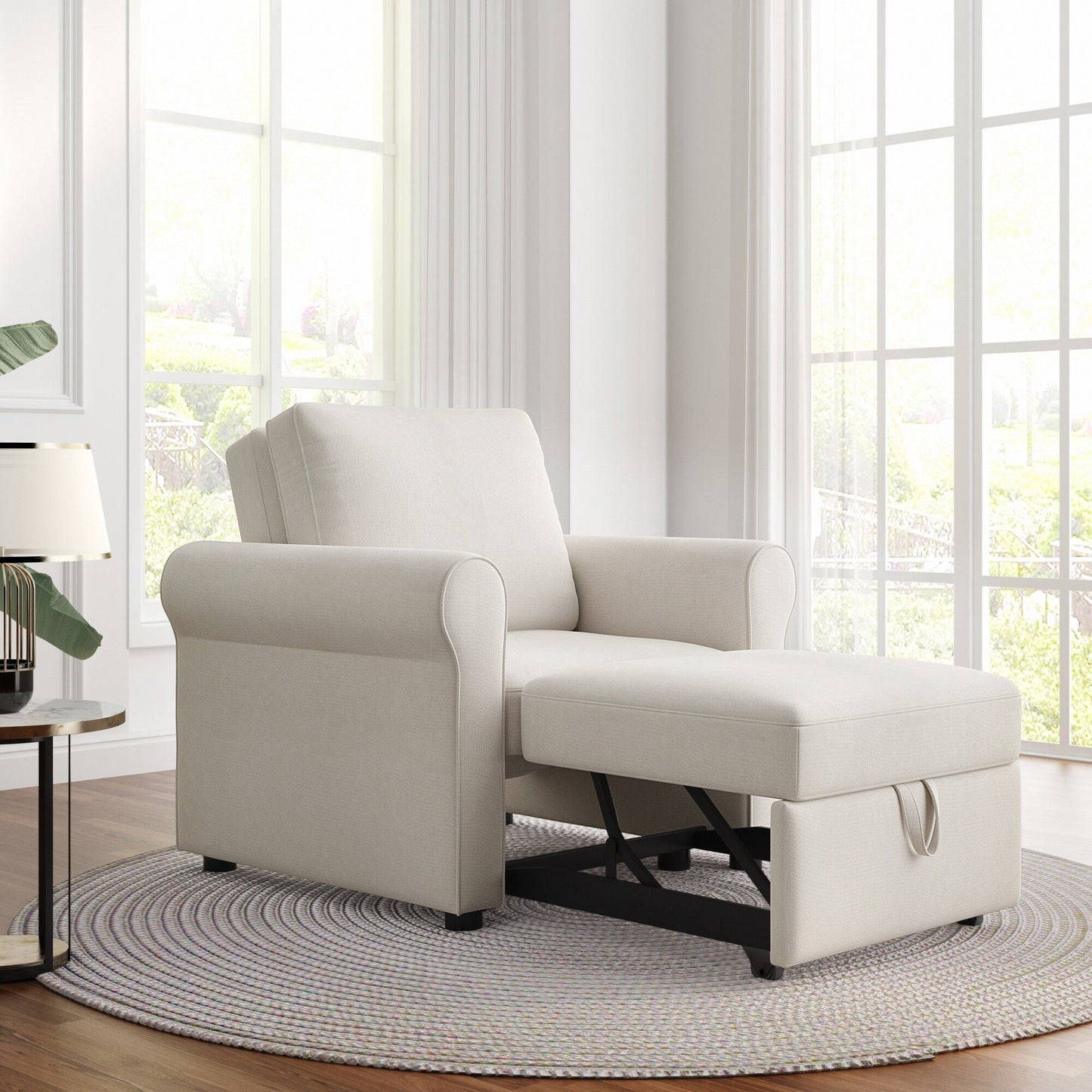 Canapé-lit simple convertible 3 en 1 en lin blanc moderne 34 avec dossier réglable pour salon
