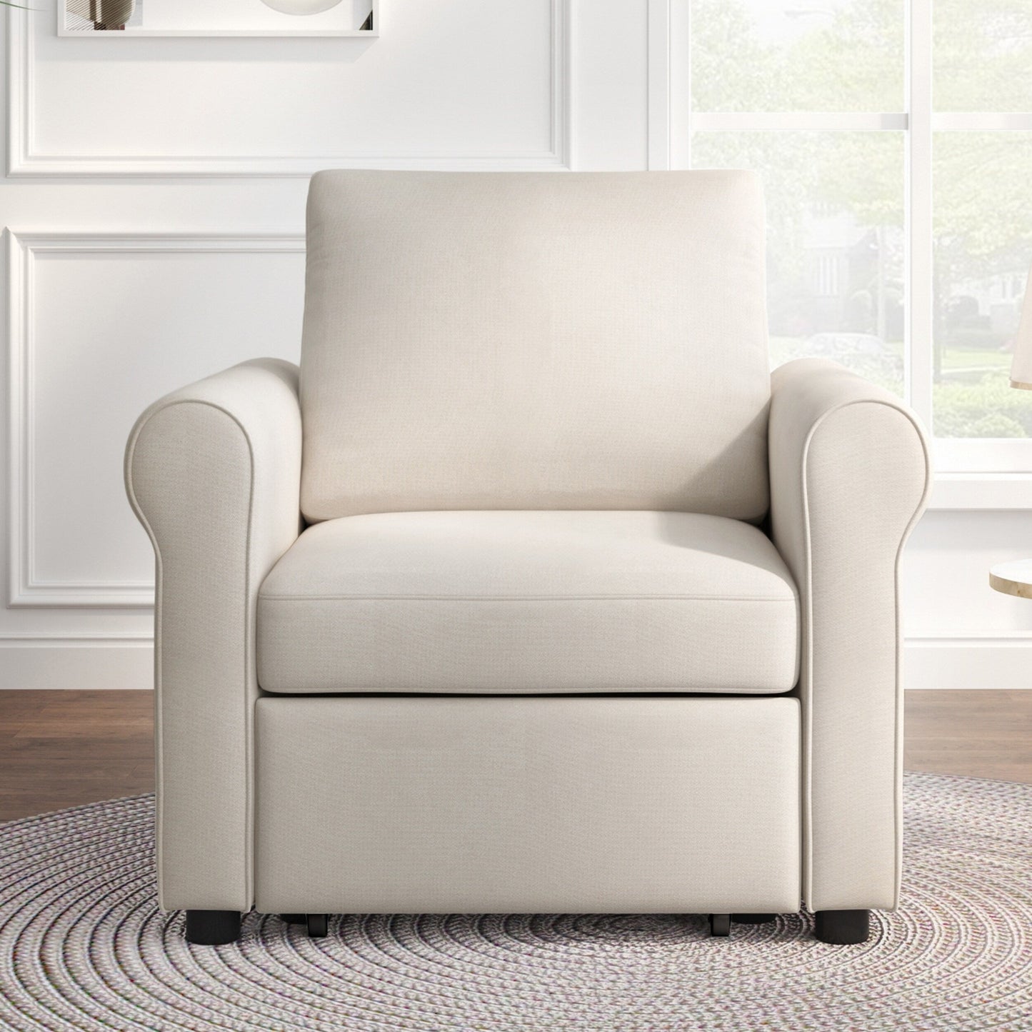 Canapé-lit simple convertible 3 en 1 en lin blanc moderne 34 avec dossier réglable pour salon