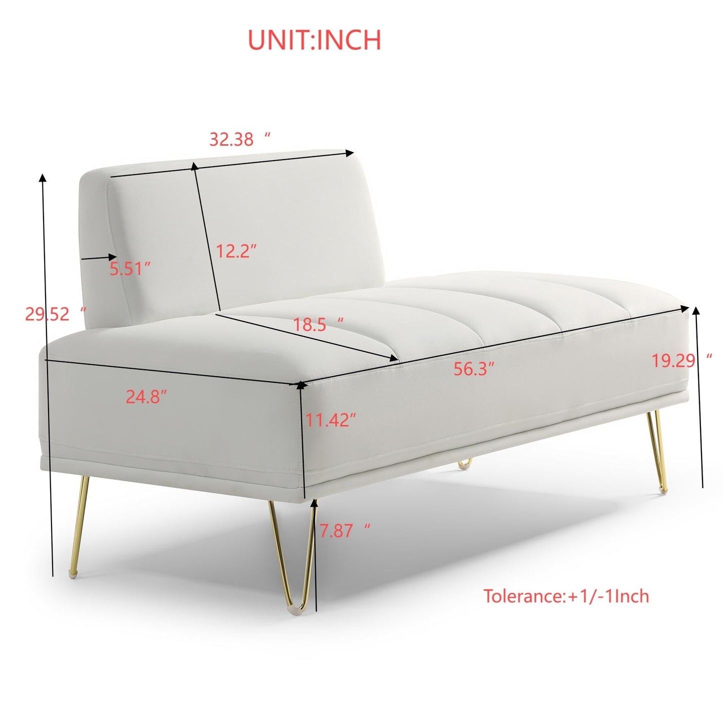 Banc de bout de lit rembourré blanc moderne 56,3 avec pieds en métal doré pour chambre à coucher