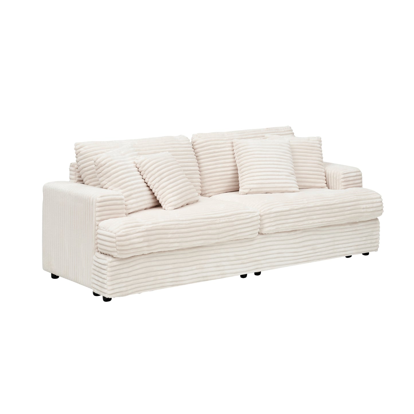 Canapé 3 places en velours côtelé blanc moderne 79,3 avec 4 coussins assortis et coussin à ressorts individuel pour le salon