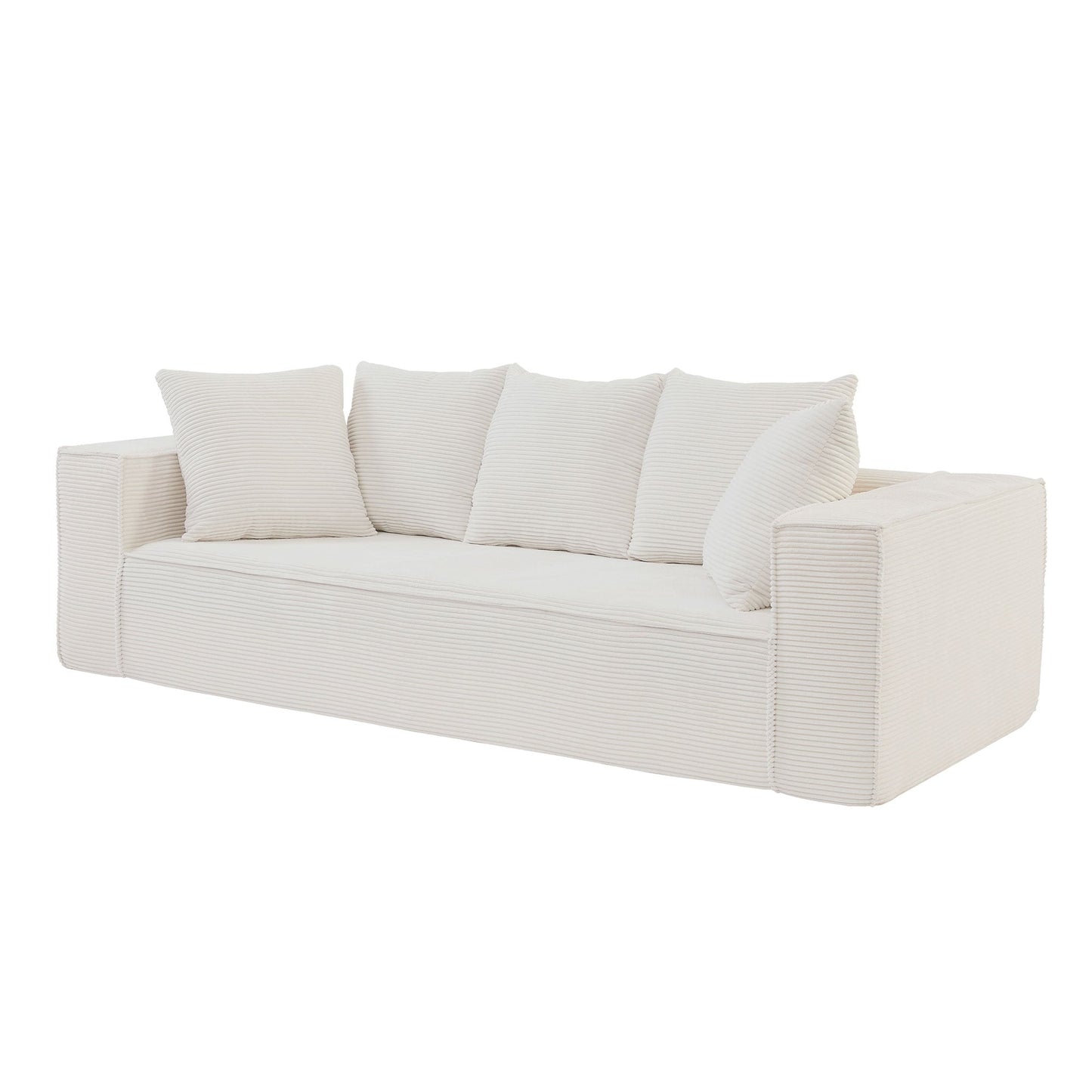 Canapé d'extérieur 3 places rembourré en velours côtelé blanc moderne (88,97 $) avec 5 coussins assortis pour le salon
