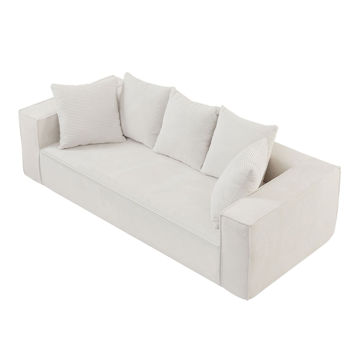 Canapé d'extérieur 3 places rembourré en velours côtelé blanc moderne (88,97 $) avec 5 coussins assortis pour le salon