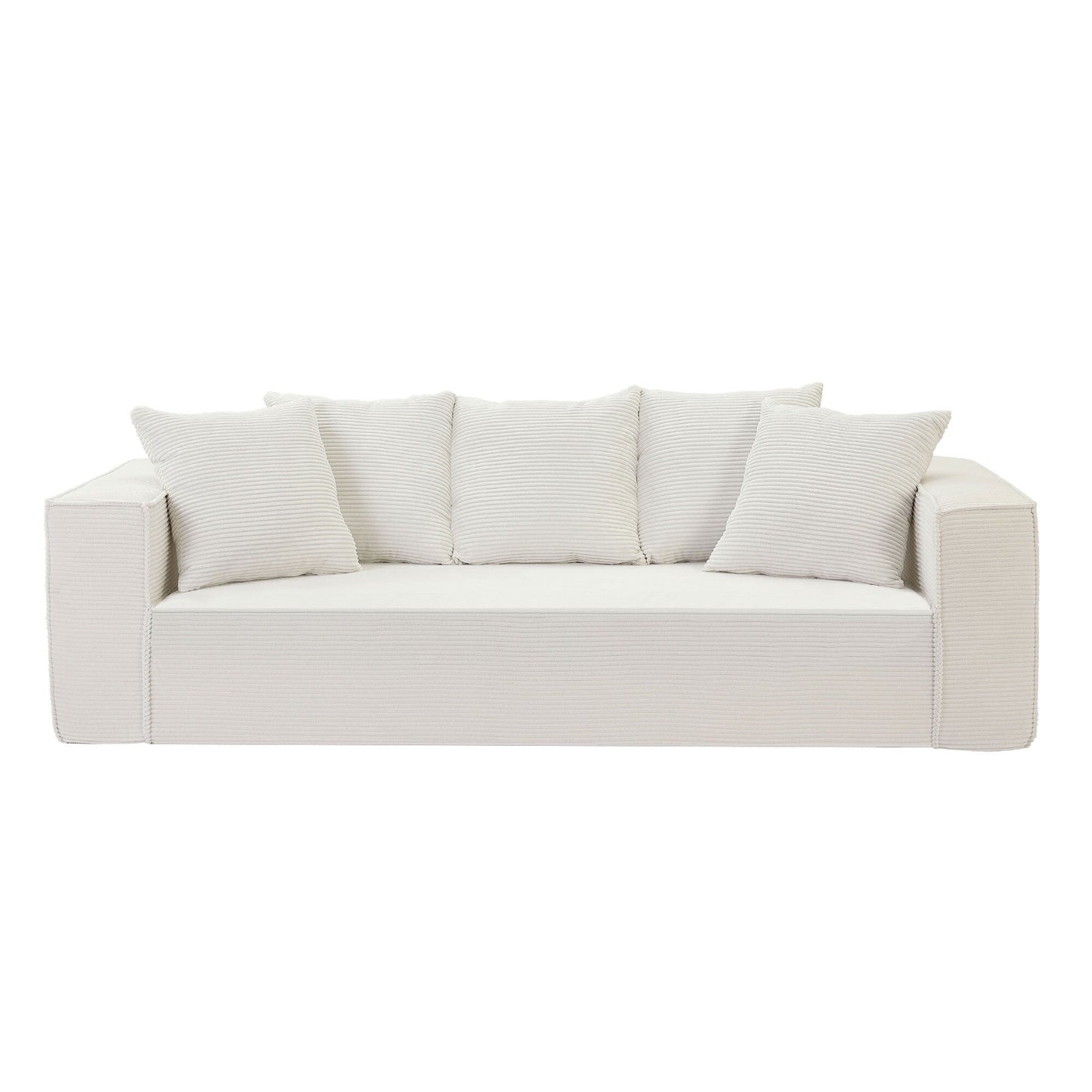 Canapé d'extérieur 3 places rembourré en velours côtelé blanc moderne (88,97 $) avec 5 coussins assortis pour le salon