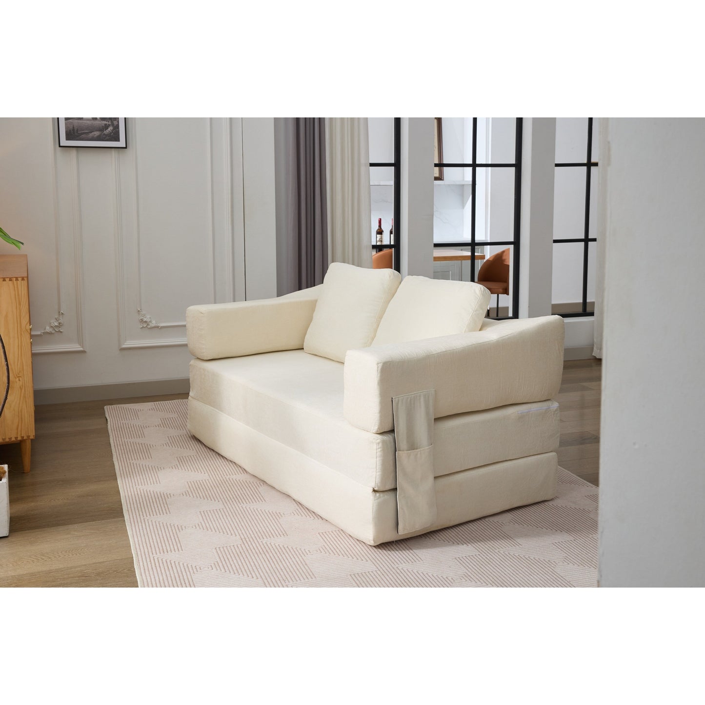 Canapé-lit convertible en chenille blanc moderne et minimaliste 70,87 pouces avec dossier amovible pour salon