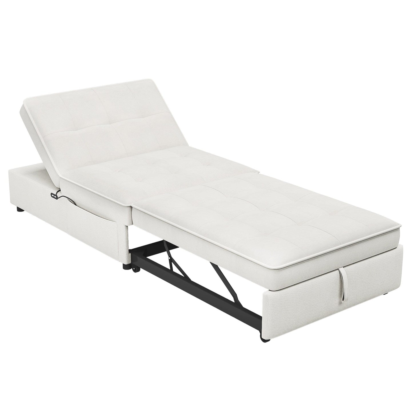 Canapé-lit ottoman 4 en 1 en lin blanc multifonction 72,5" avec poche de rangement et port USB pour le salon