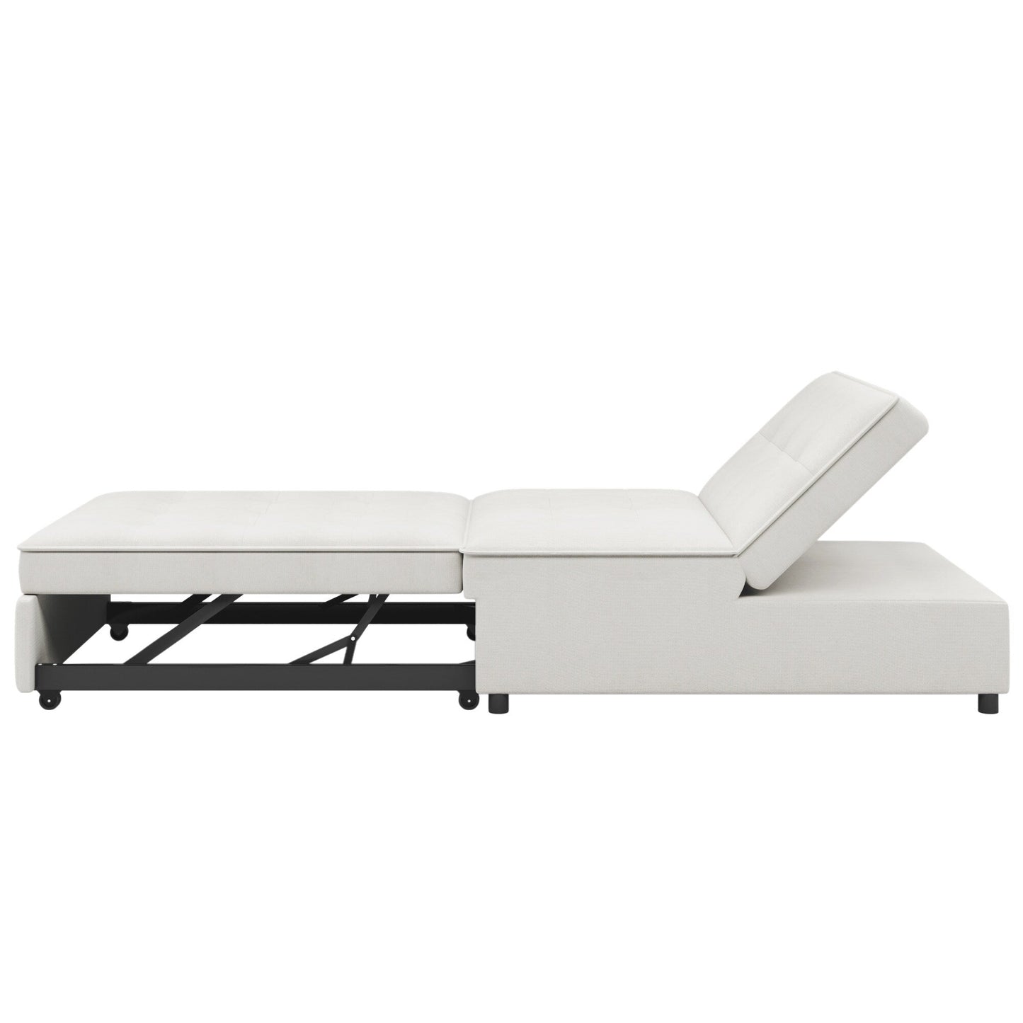 Canapé-lit ottoman 4 en 1 en lin blanc multifonction 72,5" avec poche de rangement et port USB pour le salon