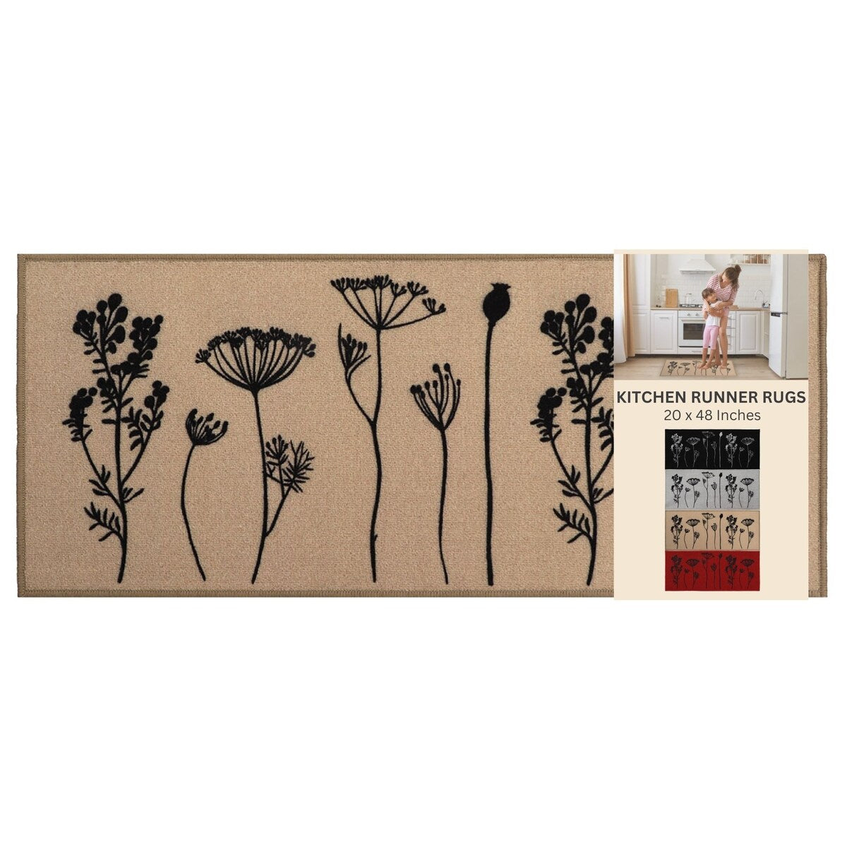 Wool Effect Wildflowers Kitchen Mat or Runner Rug