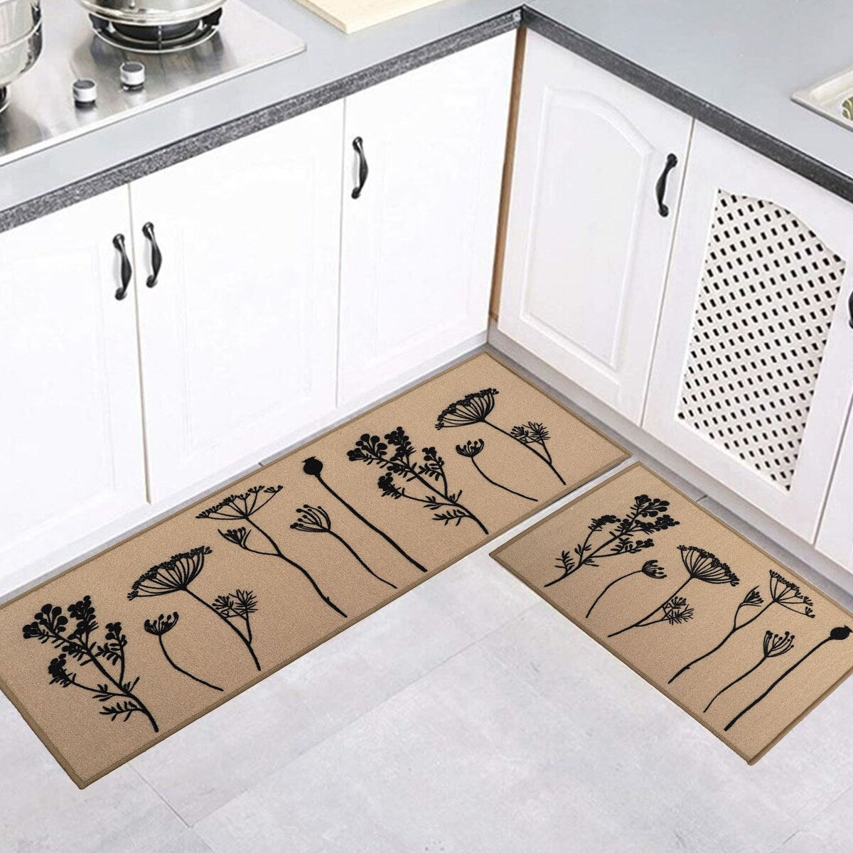 Wool Effect Wildflowers Kitchen Mat or Runner Rug
