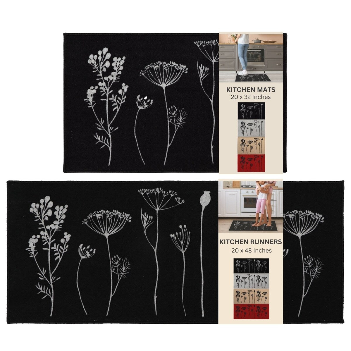 Wool Effect Wildflowers Kitchen Mat or Runner Rug