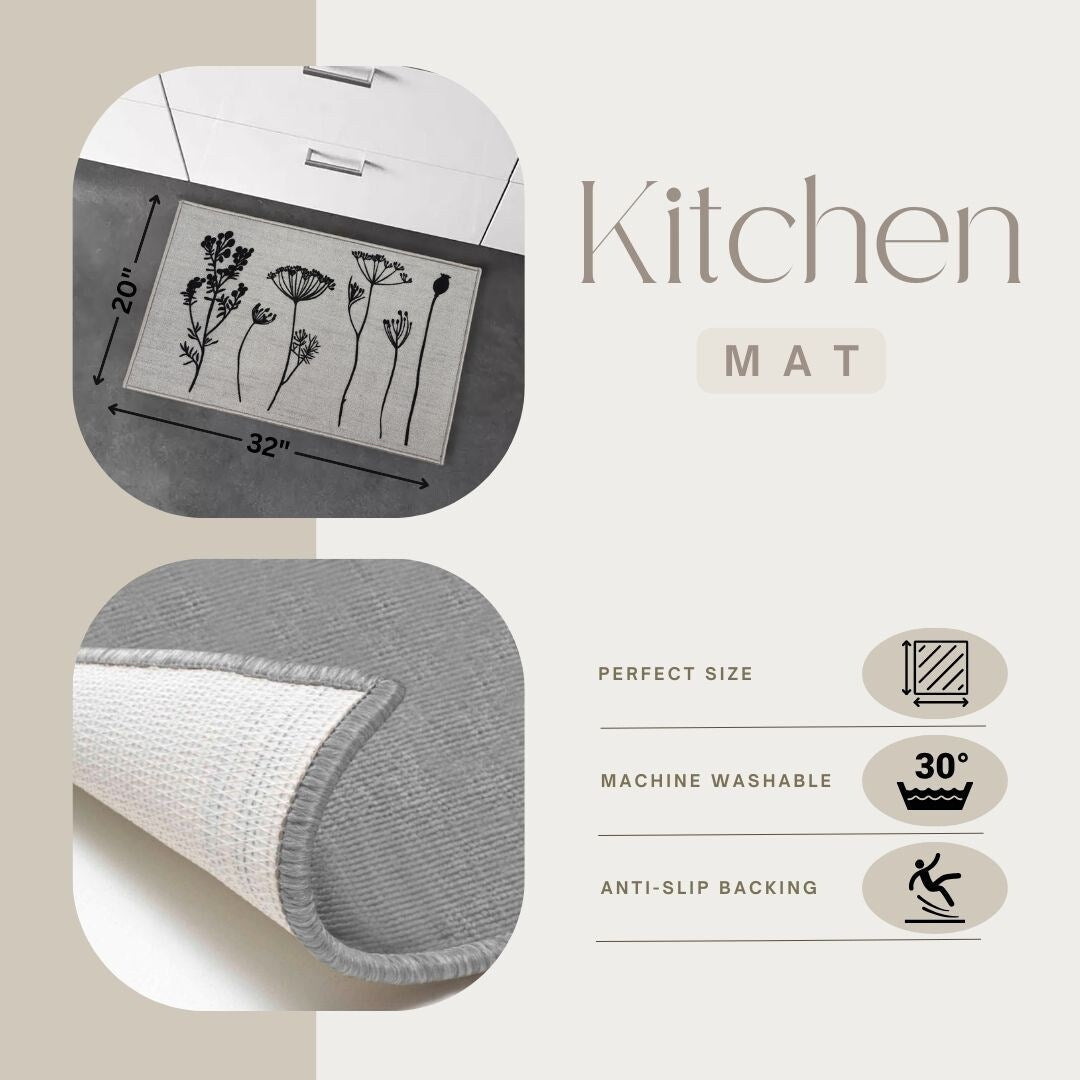 Wool Effect Wildflowers Kitchen Mat or Runner Rug