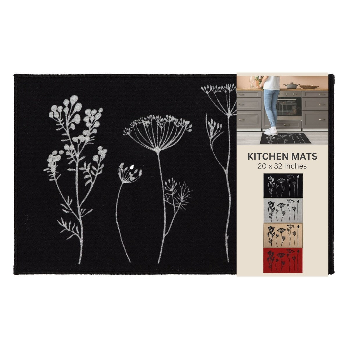 Wool Effect Wildflowers Kitchen Mat or Runner Rug