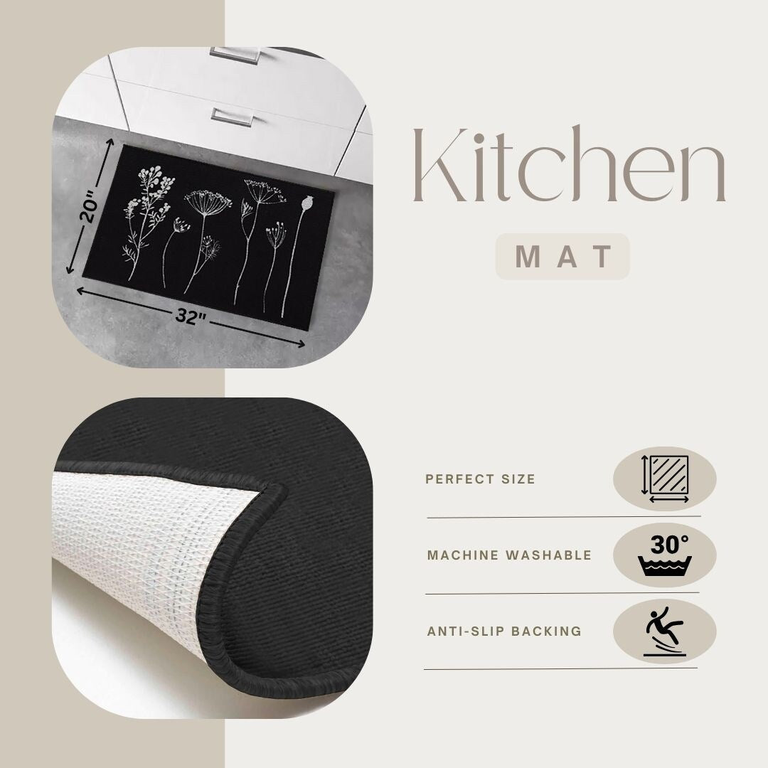 Wool Effect Wildflowers Kitchen Mat or Runner Rug