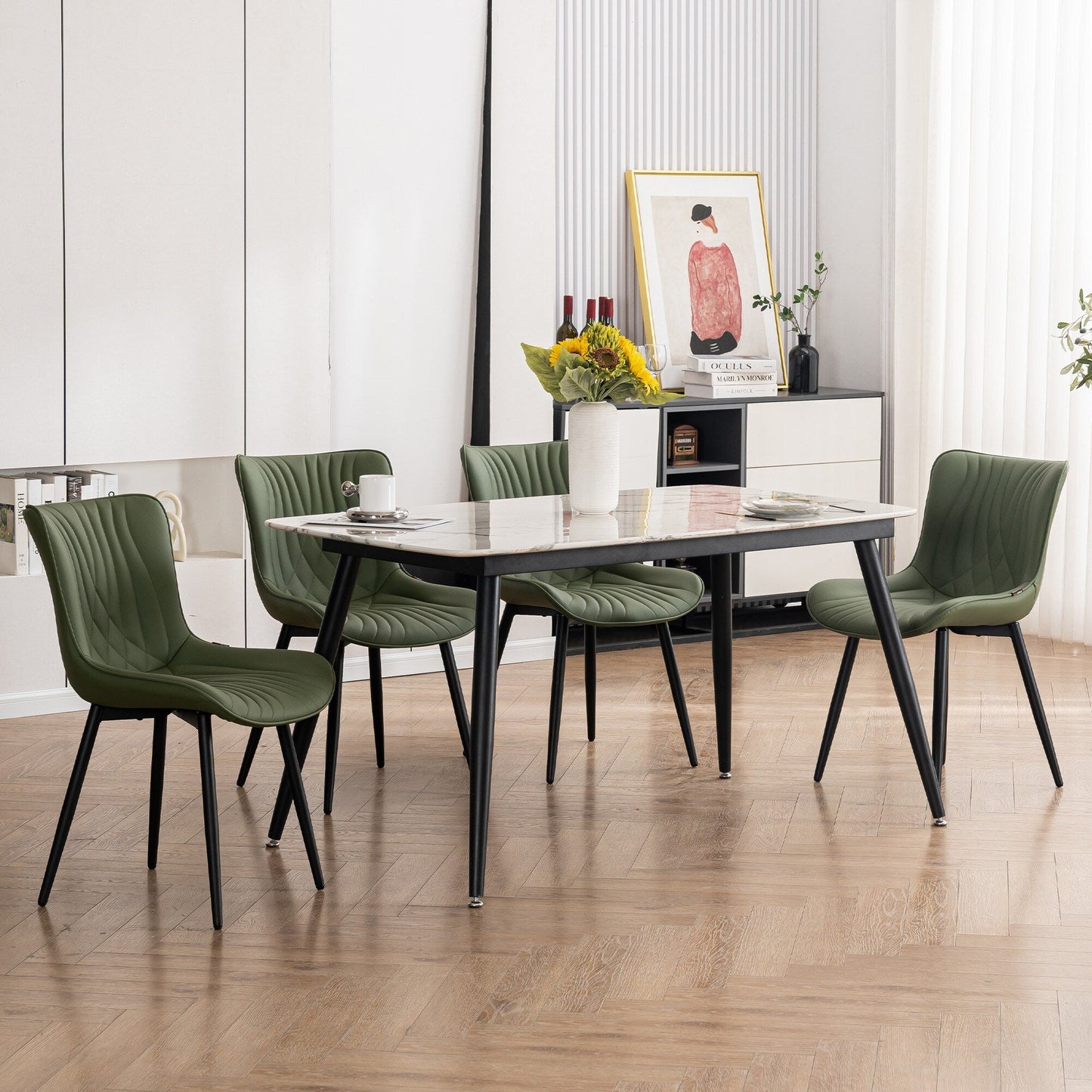 Modern Upholstered Leather Armless Dining Chairs Set of 2