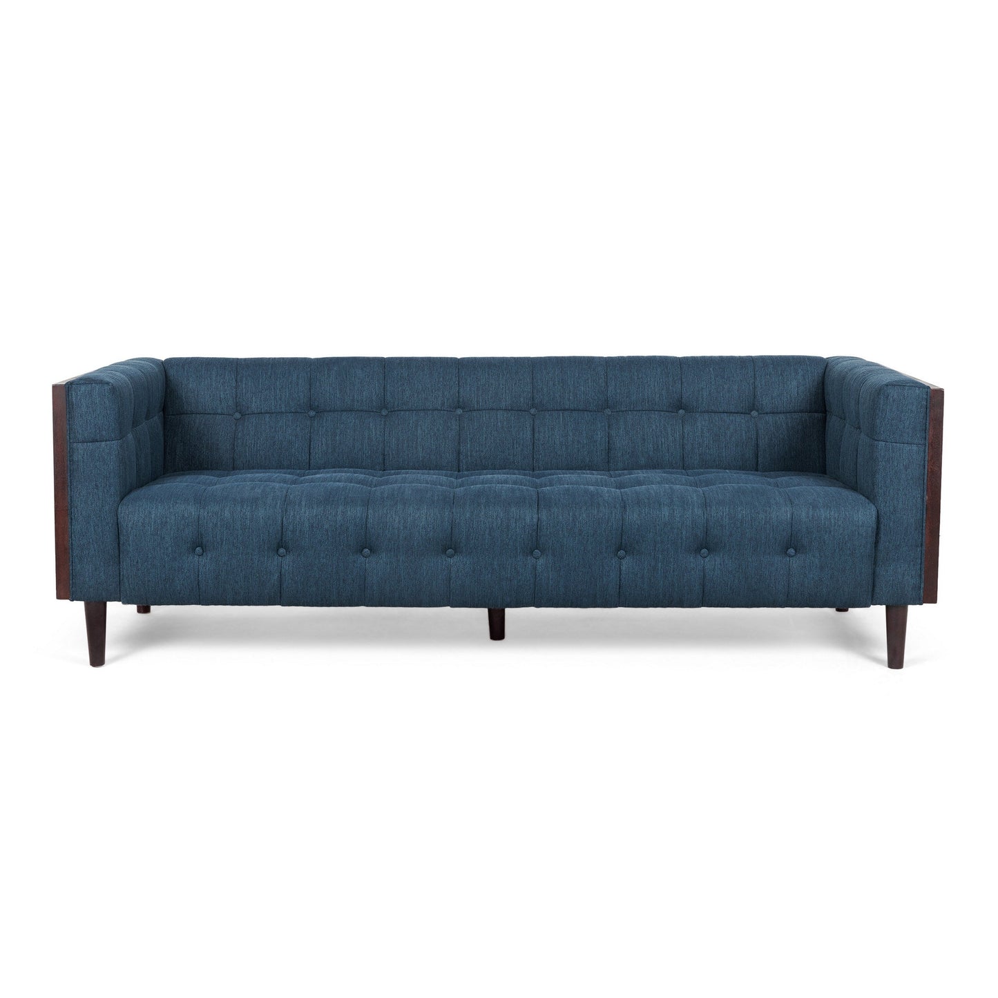 Canapé Yuro, 3 places, capitonné Chesterfield, 90 pouces, tissu bleu