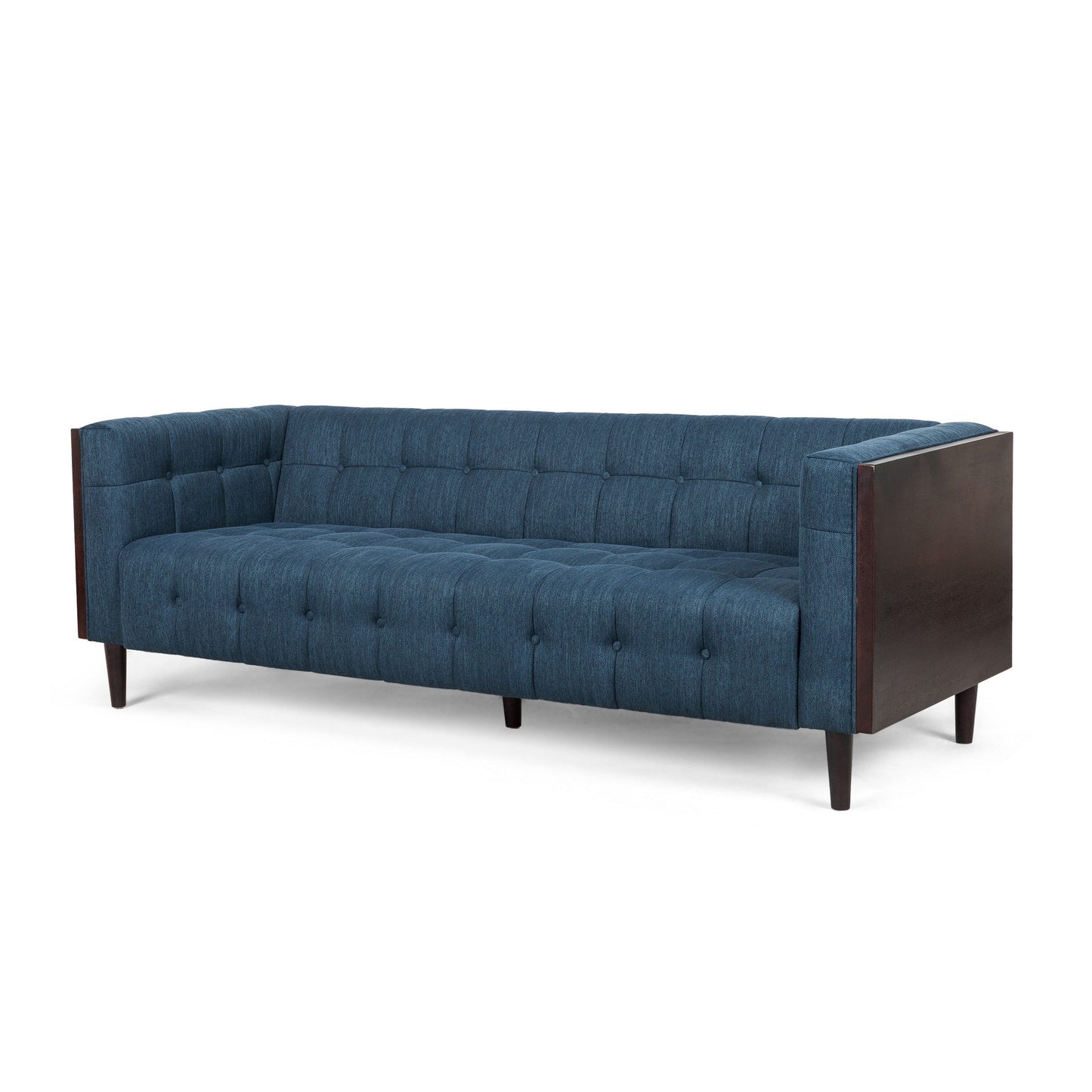 Canapé Yuro, 3 places, capitonné Chesterfield, 90 pouces, tissu bleu