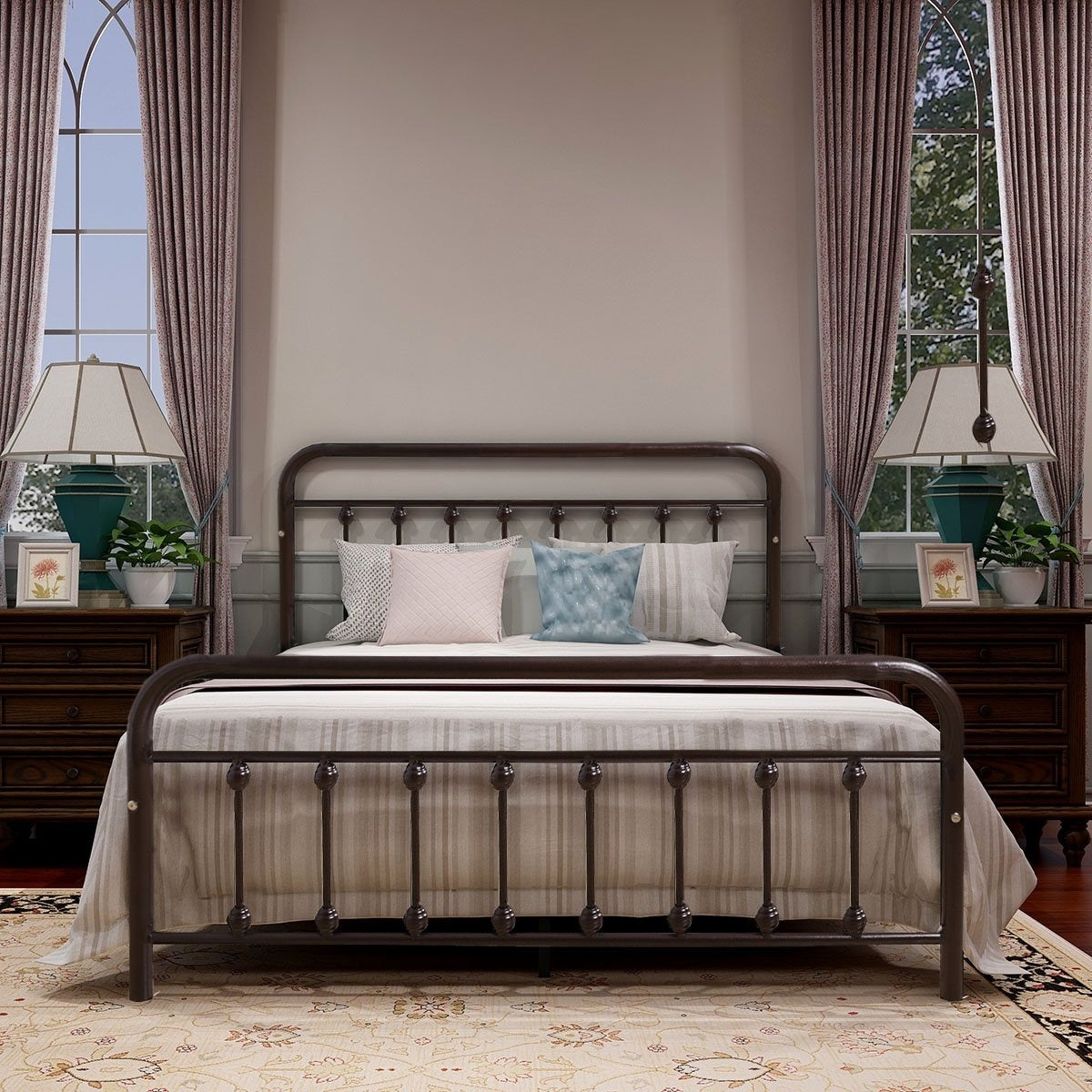 Alazyhome Simple Vintage Metal Platform Bed Frame, Easy-Assembly
