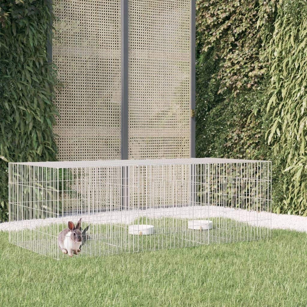 vidaXL 3-Panel Rabbit Cage Animal Hutch Playpen Enclosure Galvanized Iron