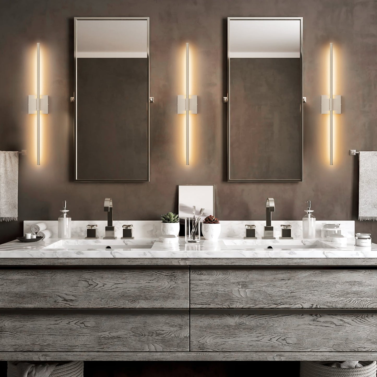 1-Light Black/ Gold/ Nickel Modern Long Linear Strip Wall Sconce Dimmable LED Bathroom Vanity Light