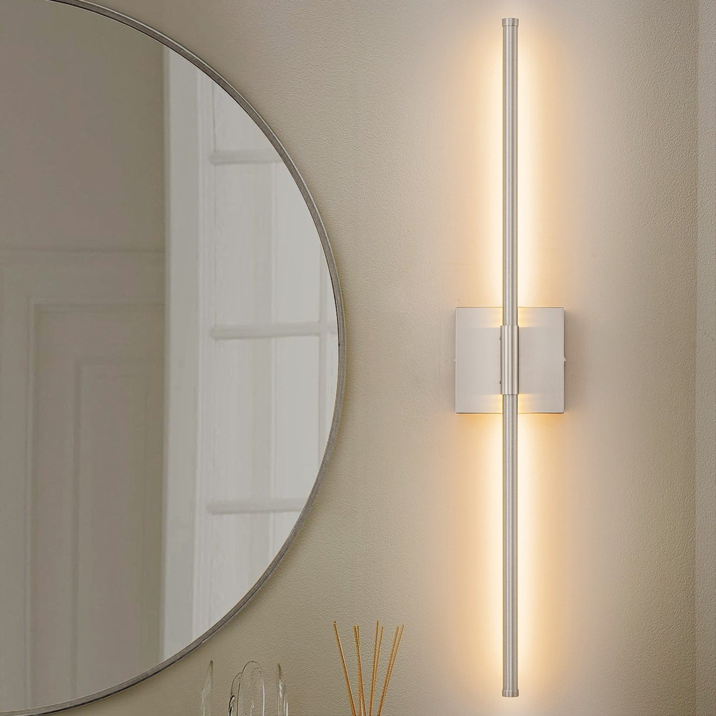 1-Light Black/ Gold/ Nickel Modern Long Linear Strip Wall Sconce Dimmable LED Bathroom Vanity Light