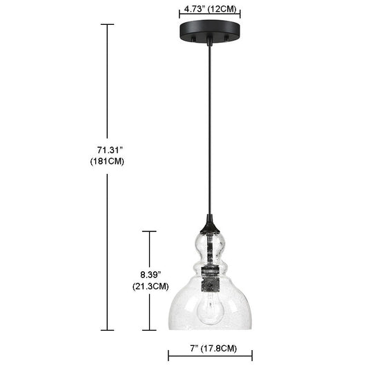 Suspension en verre grainé en forme de larme pour îlot de cuisine à 1 lumière avec finition noire, paquet de 3