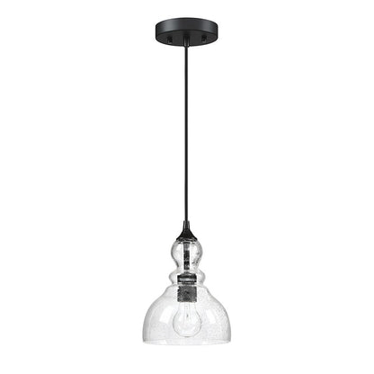 1-Light Kitchen Island Teardrop Seeded Glass Pendant with Black finish 3-pack