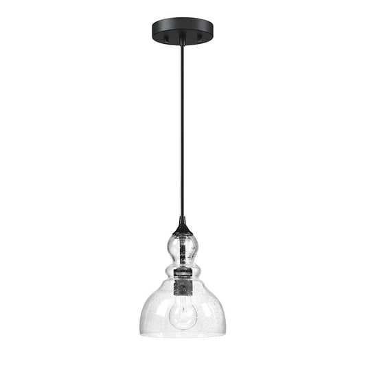 1-Light Kitchen Island Teardrop Seeded Glass Pendant with Black finish 3-pack